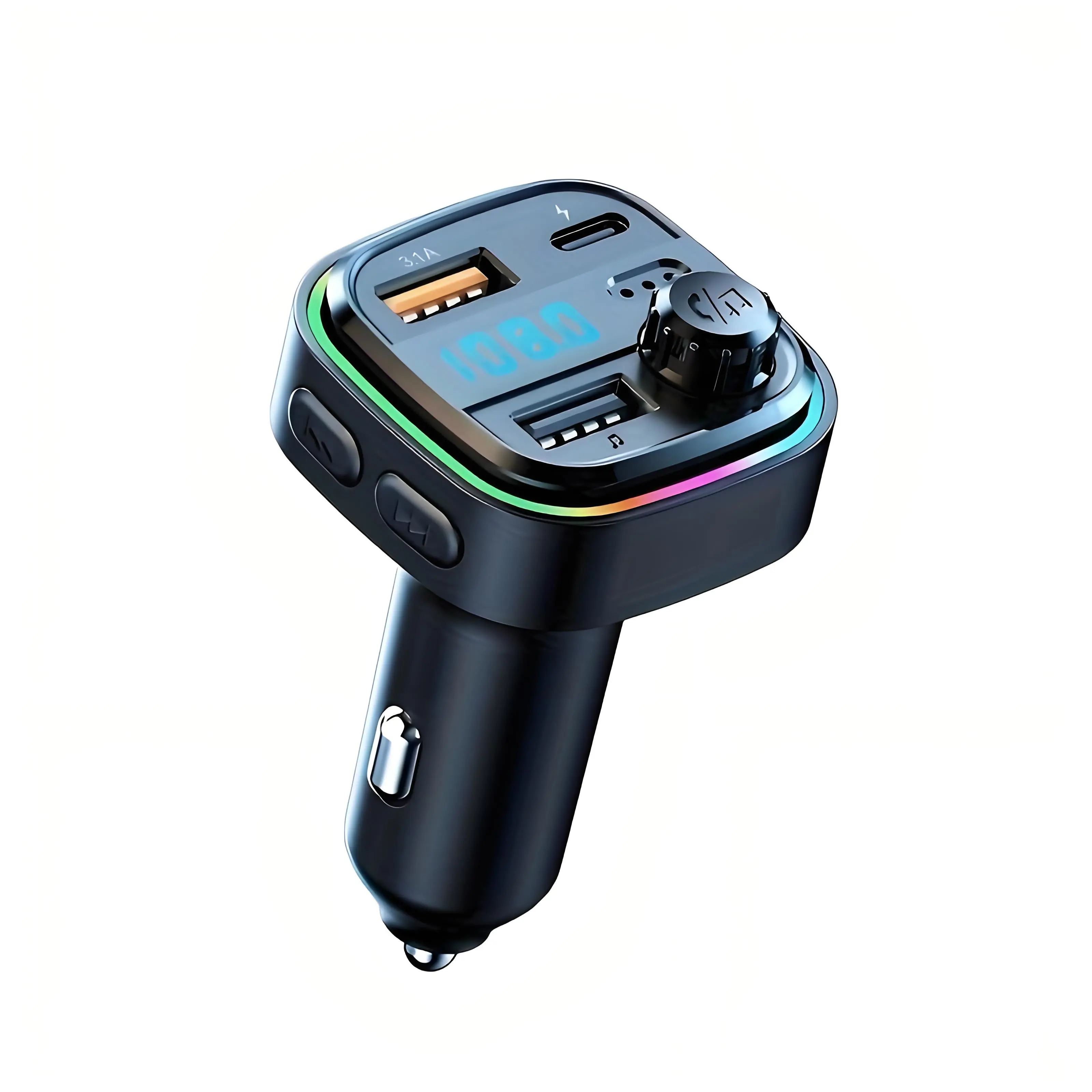 FM Transmitter Car Bluetooth Audio Receiver Adapter with Wireless Radio Music Function, featuring Dual USB and Type-C Pd Charging ,Hands-Free Calling Support U Disk.