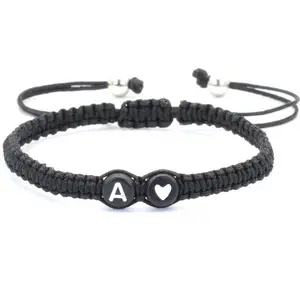 Personalized Initial Heart Bracelet A-Z Alphabet Letter Braided Adjustable for Women Men Cute Friendship Jewelry Teen Girls Boys Couple Love Gift Mixed Material Weaving 17.5+6cm