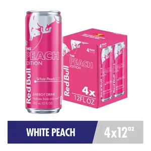 Red Bull Summer Edition White Peach Energy Drink 12 fl oz Cans Refreshing Fruity Flavor with Caffeine & B-Vitamins Perfect for Summer **Beverage** Sport