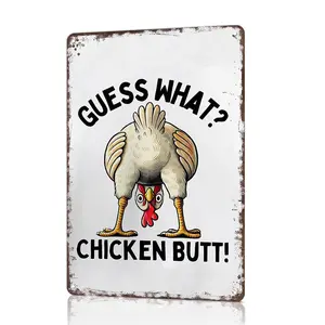 Funny Chicken Coop Metal Sign-"Guess What? Chicken Butt”Posters Wall Art- for Farmhouse Kitchen Home Decor 8x12inch