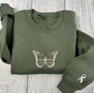 Butterfly embroidered sweatshirt; Ribbon on sleeve embroidered crewneck; gift for her