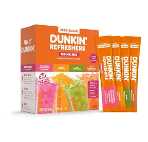 Dunkin’ Refreshers Singles To Go! Powdered drink mix packets, 30 Ct Variety Pack, 30 Single serve Packets per Box (30 servings), Energy from Green Tea, aspartame-free, no synthetic colors, naturally and artificially flavored, just add water