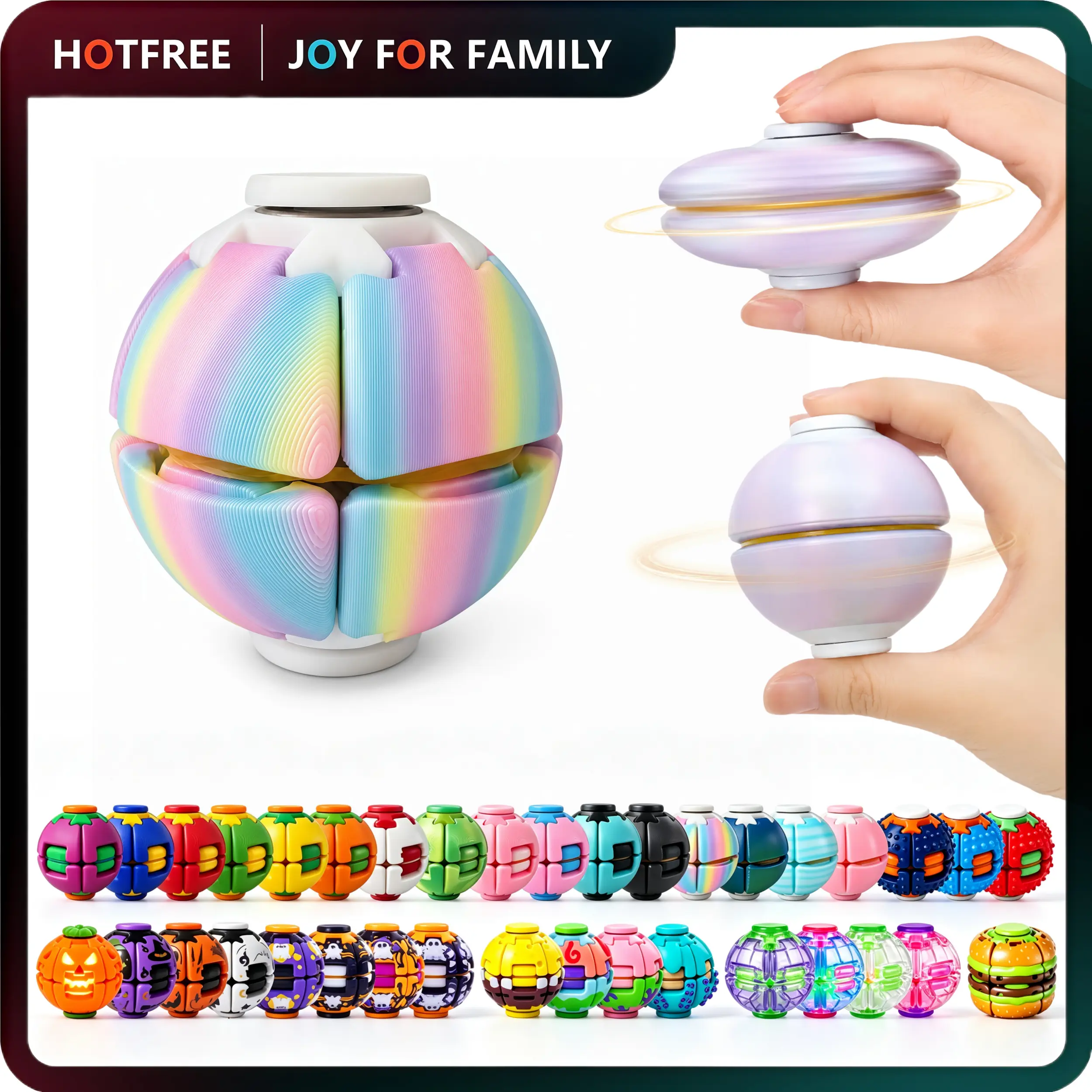 Hotfree Press-to-Spin Transforming Fidget Ball, 3D Printed Fidget Ball Toy, Smooth Spinning Fingertip Gyro Sensory Stress Relief Toy, Viral Spinner Toy, Quiet Desk Gadget for Focus and Relaxation, Portable Handheld Fidget for Kids, Teens and Adults