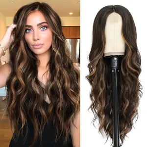 NAYOO 26 Inch Long Curly Middle Part Synthetic Heat Resistant Fiber Wig for Women Daily Use Party Wig in Dark Brown Fiber Hairpiece