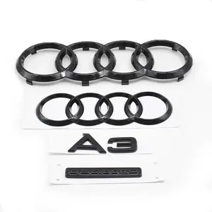 AUDI 4Ring Logo ABS A3 Quattro Emblem Car Hood Front Grill Emblem Rear Trunk Badge Sticker Decal Car Decals For Cars Auto Modification Accessories For Audi A3 2010-2020