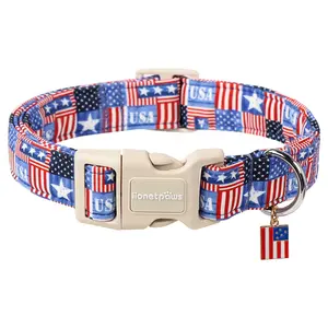 Lionet Paws Lightweight Adjustable 4th of July Dog Collar – Cute American Flag Pattern with Plastic Buckle, Ideal for Small Dogs