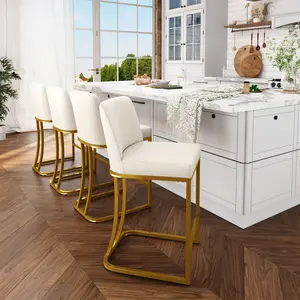 PHI VILLA 24'' Barstool Set Counter Height Leather Kitchen Bar Stools with Back, Backrest, and Stable Base, Easy Assembly Furniture Dining Chairs Luxury