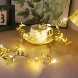 Simulated Gold Leaf String Lights, Battery-Powered, 50 LED Gold Leaf String Lights, Ideal for Wedding, Christmas, and Holiday Decorations