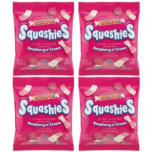 Smarties Squashies Foam Candy - Raspberry & Cream Flavored Sweet Snack - Allergen, Peanut & Gluten Free - Soft, Chewy for Parties, Halloween - 5 oz Bags (Pack of 4)