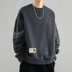 Men's Sweatshirt Spring Autumn Round Neck Loose Hoodless Top for Teenagers