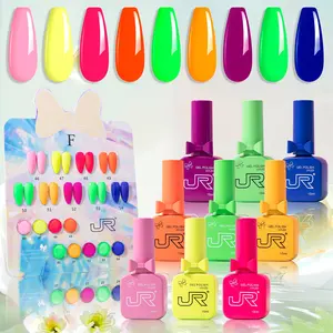 JR 15ml Novice suit 9pcs Neon Gel Nail Polish Set - Red Pink Nude Blue Orange Color Bright Fluorescent Colors for Party, Nail Polish Private Label UV Gel Semi Cured Long Lasting Soak off Gel Polish top coat Vibrant Neon Shades for beginners women