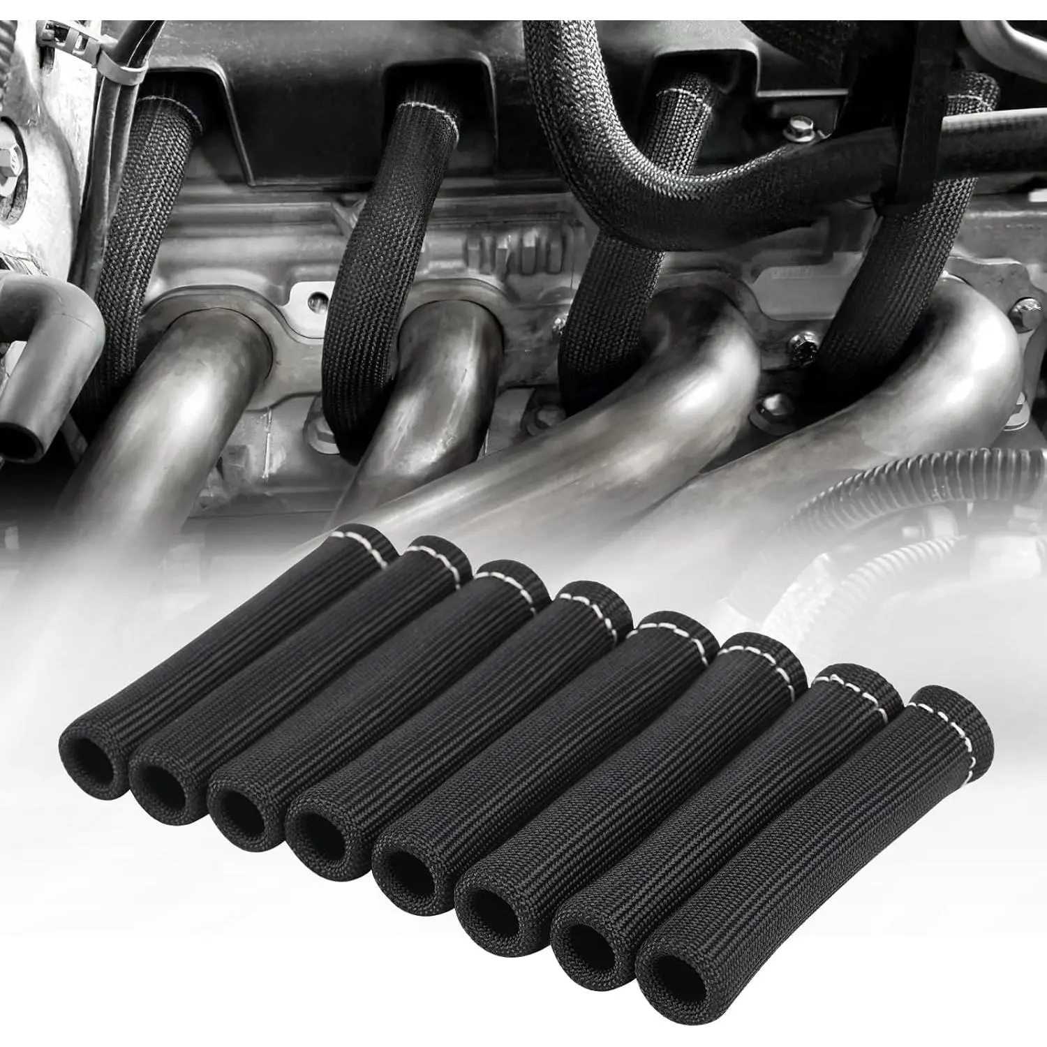 Spark Plug Wire Heat Shield Sleeve 2500 °   Spark Plug Boot Protector Boots Wrap for SBC BBC 350 454 8PCS Plug Wire Covers