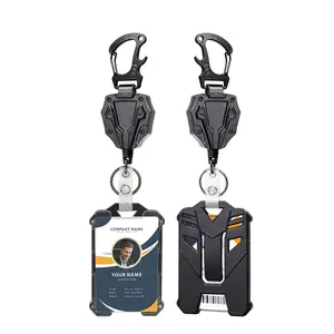 ID Badge Holder with Carabiner, 1 Count Retractable Badge Reel with Card Holder, Identification Badges & Supplies for Office, School, Hospital, Retractable Badge Holders, Badge Reels Retractable