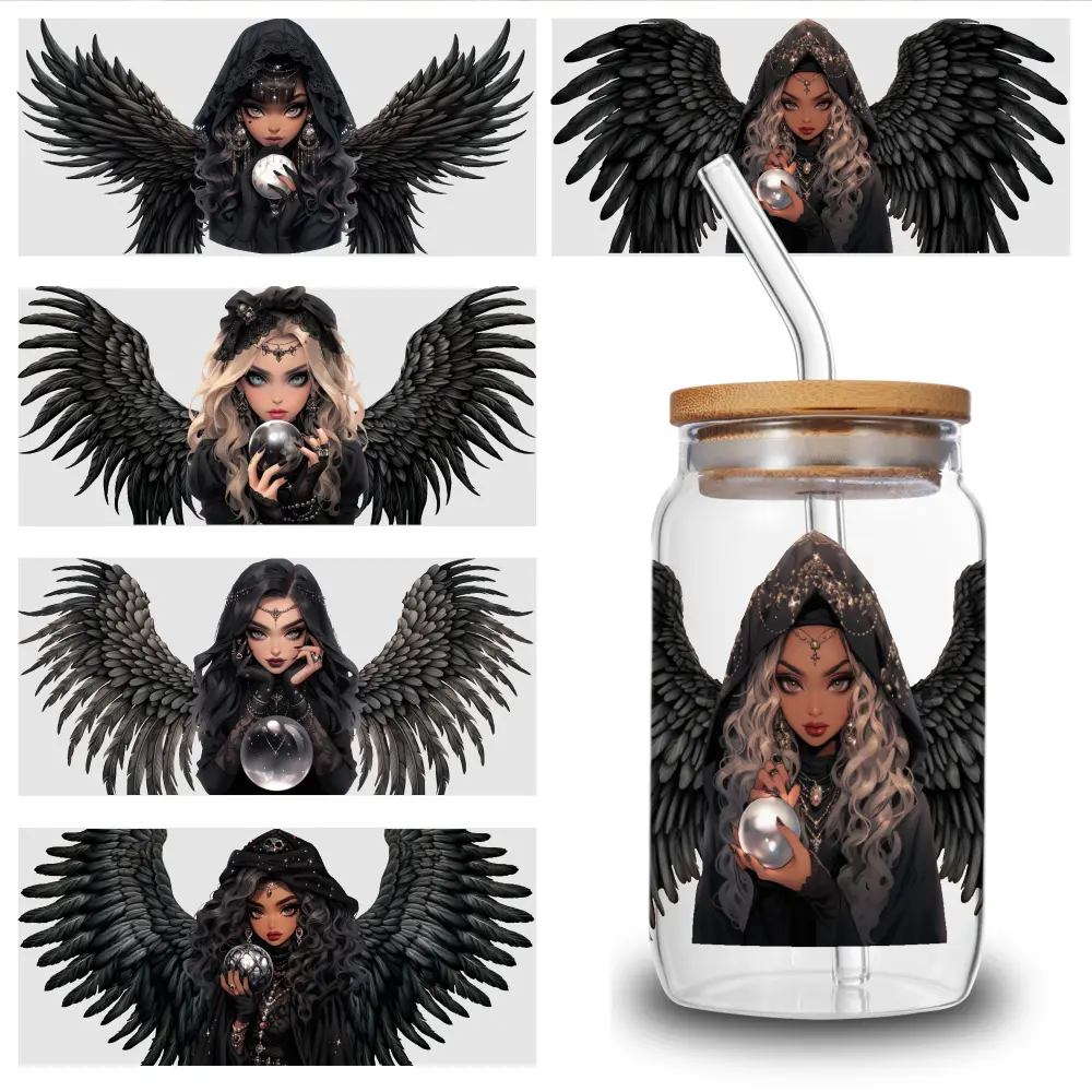 5 Pcs Angel Wings UV DTF Stickers, Assorted Size Plastic Self-Adhesive Waterproof Labels, Easy-to-Use Embellishment for Cups, Mugs, Home Decor Gifts