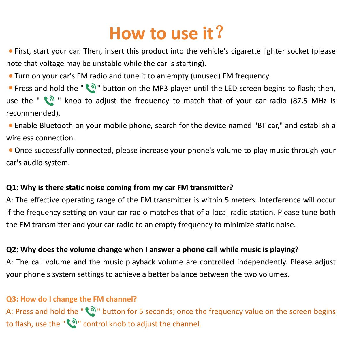 Multifunctional car FM transmitter with ambient light, BASS hands-free car MP3 player, wireless Bluetooth car charger with Type C and dual USB ports