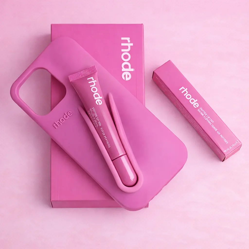 Rhode Lip Tint Phone Case with Lip Gloss Holder for iPhone 11–17, Shockproof Silicone Protective Case, Smooth Lip Application, Fashionable Daily Use