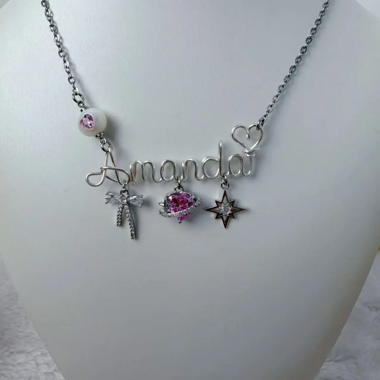 （Silver Color) Handmade Custom Name Necklace for Women Girls Jewelry birthday Christmas gifts