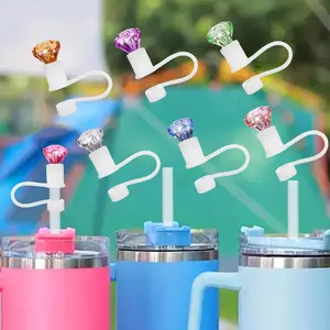 6pcs Silicone Diamond Straw Topper Lids, Reusable 10mm Decorative Straw Caps with Colorful Gem Decorations, DIY Party Supplies, Suitable for Versatile for Christmas, Halloween, Thanksgiving, Valentine'S Day Cover Cup