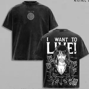 Nico Robinnn “I Want To Live” Vintage Washed Anime T-Shirt | Scene Graphic Tee | Oversized Streetwear Retro Shirt | Heavy Cotton Gift for Anime Manga Fans FYR