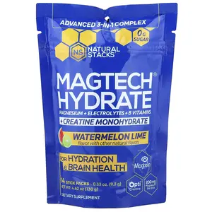 Natural Stacks MagTech® Hydrate, Watermelon Lime, 14 Stick Packs, 0.33 oz (9.3 g) Each