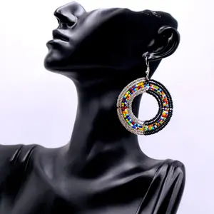 African Inspired Hoop Earrings with Colorful Beads, Elegant Design, Ideal for Everyday Wear
