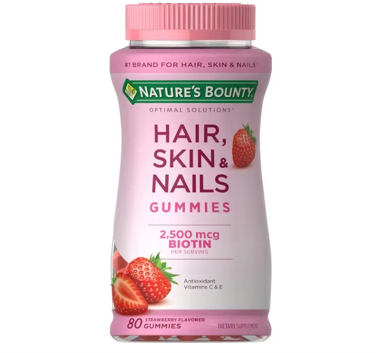 Nature's Bounty Optimal Solutions Hair, Skin & Nails Vitamin Gummies with Biotin, 2500 mcg, Strawberry, 80 Count, 40 Total Servings
