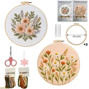Flowers Leaves Embroidery Kit DIY Needlework Materials Set English Stitch Guide Handmade Craft for Home Decoration Beginners Artistic Gift