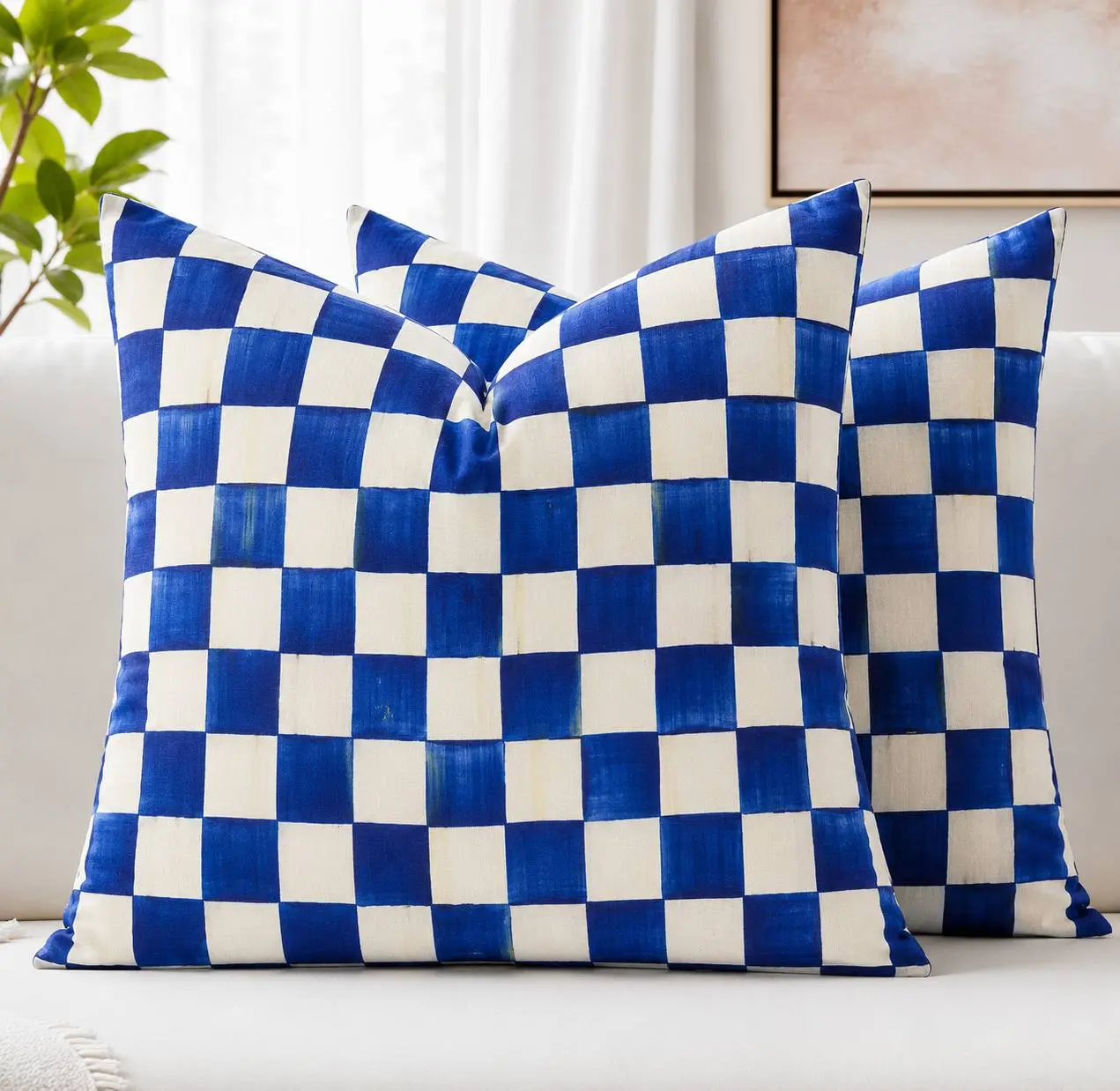 Mackenzie Childs Royal Check Velvet Standard Pillowcases, Super Soft and Cozy Luxury Fuzzy Flannel Pillow Cases with Zipper