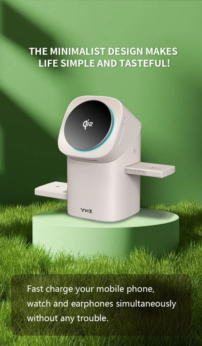 YWZ 3 in 1 Wireless Charger Fast Charging Qi2 Certified for iPhone iWatch AirPods Magnetic Automatic Rotation Touch Pop-Up Charging Station Easy Carry