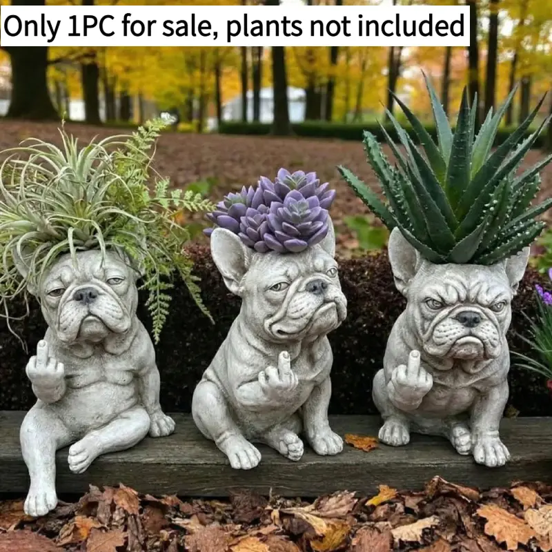 Temperamental French Bulldog Potted Plant Decoration Resin Craft Flower Pot Garden Ornament Garden Sculptures Statues Gardening Gift Home Decoration Resin Animal Sculptures Statue Figurines Garden Accessories