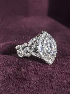 Women's Elegant Copper Chain Ring Set, Artificial Jewelry for Wedding Engagement Anniversary Party Gift, All Season Wear, Bridal Engagement Ring