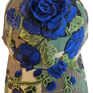 Royal Blue and Black Floral Camouflage Baseball Cap for women Unisex size bighead and loc friendly