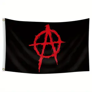 1pc, Anarchy Flag, Black and Red, Punk Rock Style Statement Banner, 2x3ft (60*90cm) /3x5ft (90*150cm), 2 Grommets, Single-Sided Printing, for Indoor, Outdoor, Party, Activities, Decor
