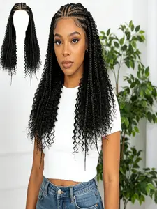 22 Inch 13x6 Lace Front Boho Braided Wig, Cornrow Braids Wig with Curly Ends, Stylish Hair Accessory for Daily Use & Special Occasions