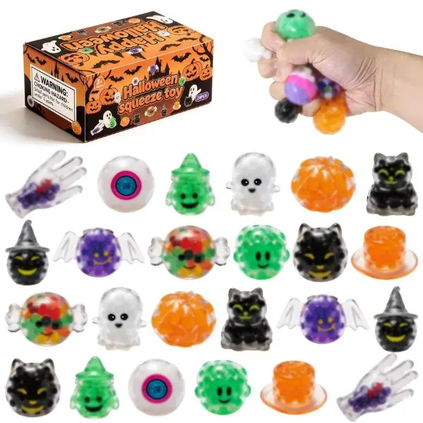 24 Pack Halloween Squishy Toys for Kids, Kawaii Mini Stress Balls, Soft Sensory Fidget Squeeze Toys, Bulk Party Favors, Trick-or-Treat Goodie Bag Fillers, Halloween Decorations & Gifts
