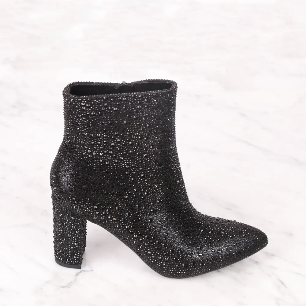 BRAZIL-8 Women's Booties Rhinestone Embellished Pointed Toe Side Zipper Heel Height is approx. "3.5" inches