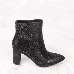 BRAZIL-8 Women's Booties Rhinestone Embellished Pointed Toe Side Zipper Heel Height is approx. "3.5" inches