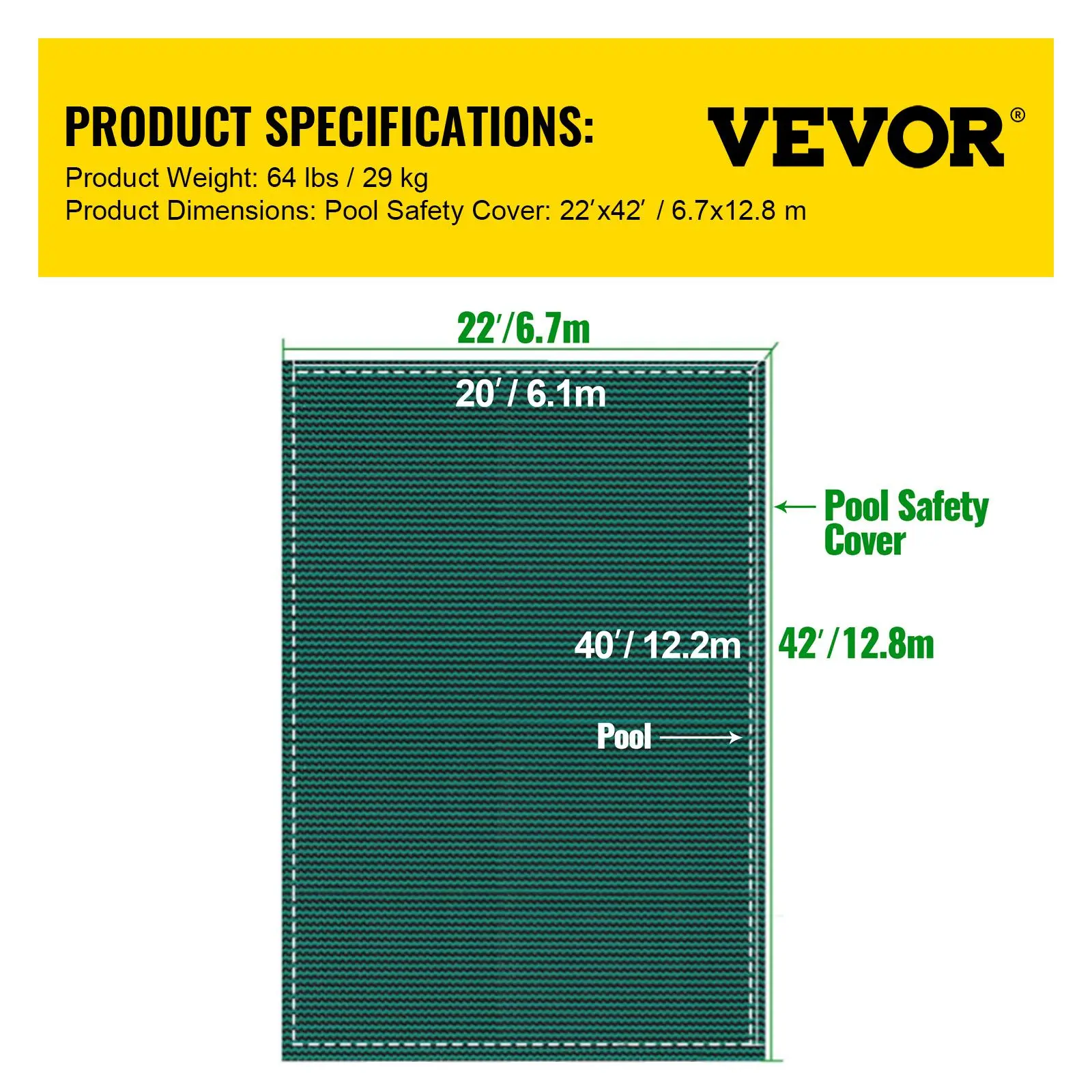 【Summerfinds】VEVOR Pool Safety Cover Fits 20x40ft Rectangle Inground Pools, Safety Pool Cover with Drainage Holes, Mesh Solid Pool Cover for Swimming Pool, Winter Safety Cover, Green