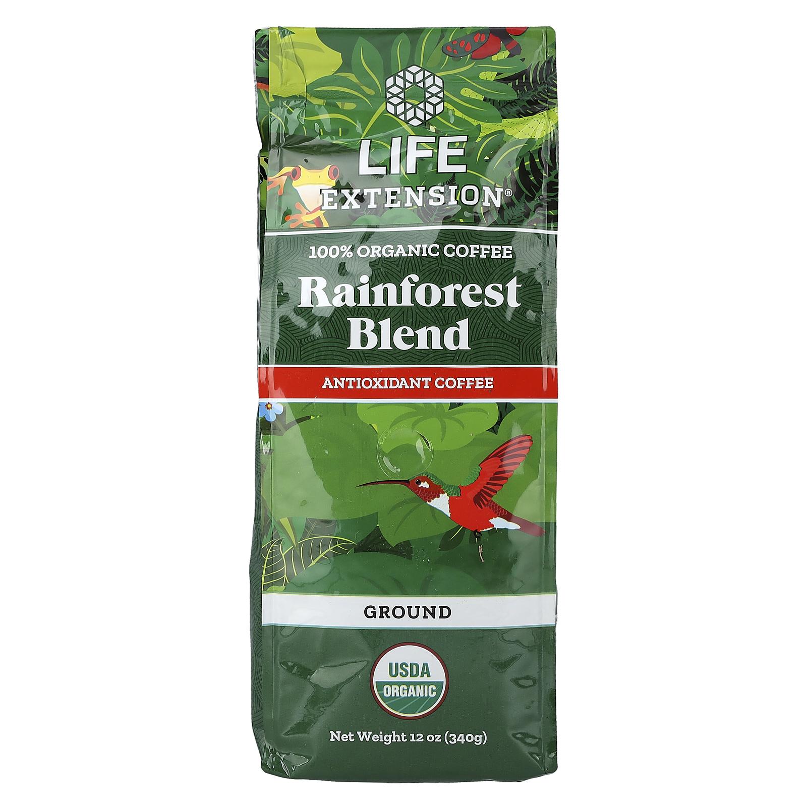 Life Extension 100% Organic Coffee, Rainforest Blend, Ground, 12 oz (340 g)