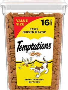 Temptations Classic Cat Treats Crunchy Outside Soft Center Tasty Chicken Flavor 16oz Tub Snack Reward