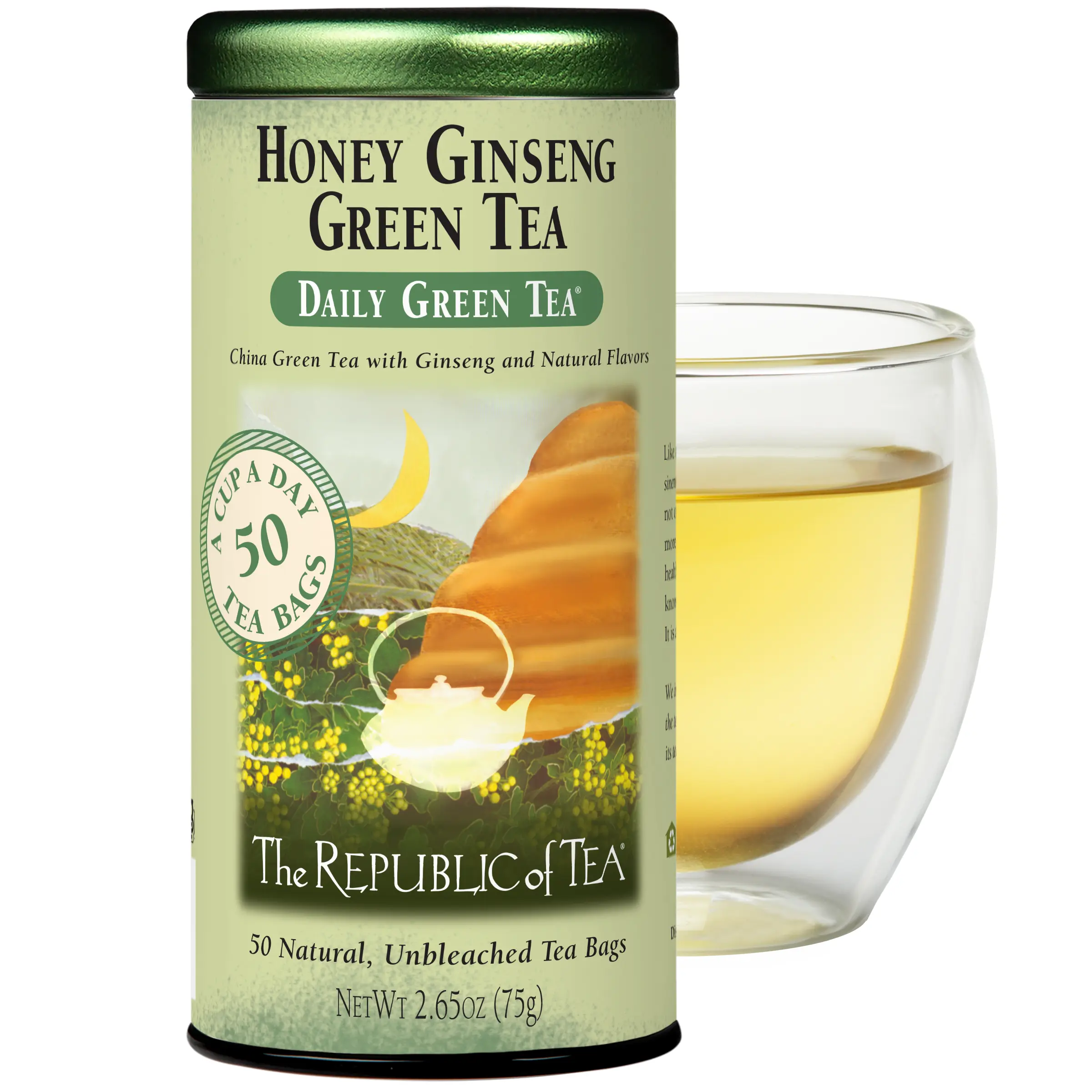 The Republic of Tea - Honey Ginseng Green Tea, 50 Tea Bags, Tin | Flavored Gourmet Tea | Caffeinated