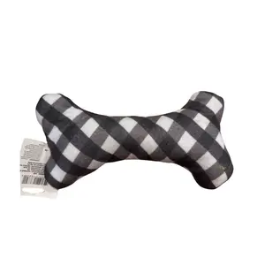 Bone Shaped Small Dog Toy - Squeaky and Plush - Black and White
