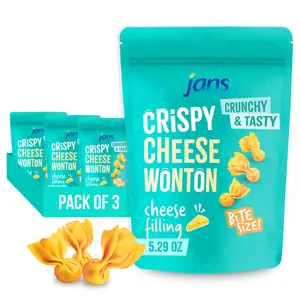 Jans Crispy Cheese Wonton Chips with Cheese Filling 5.29 oz (3-Pack, Crispy Cheese Wonton) - Crunchy Bite Size Snacks Fried Wonton