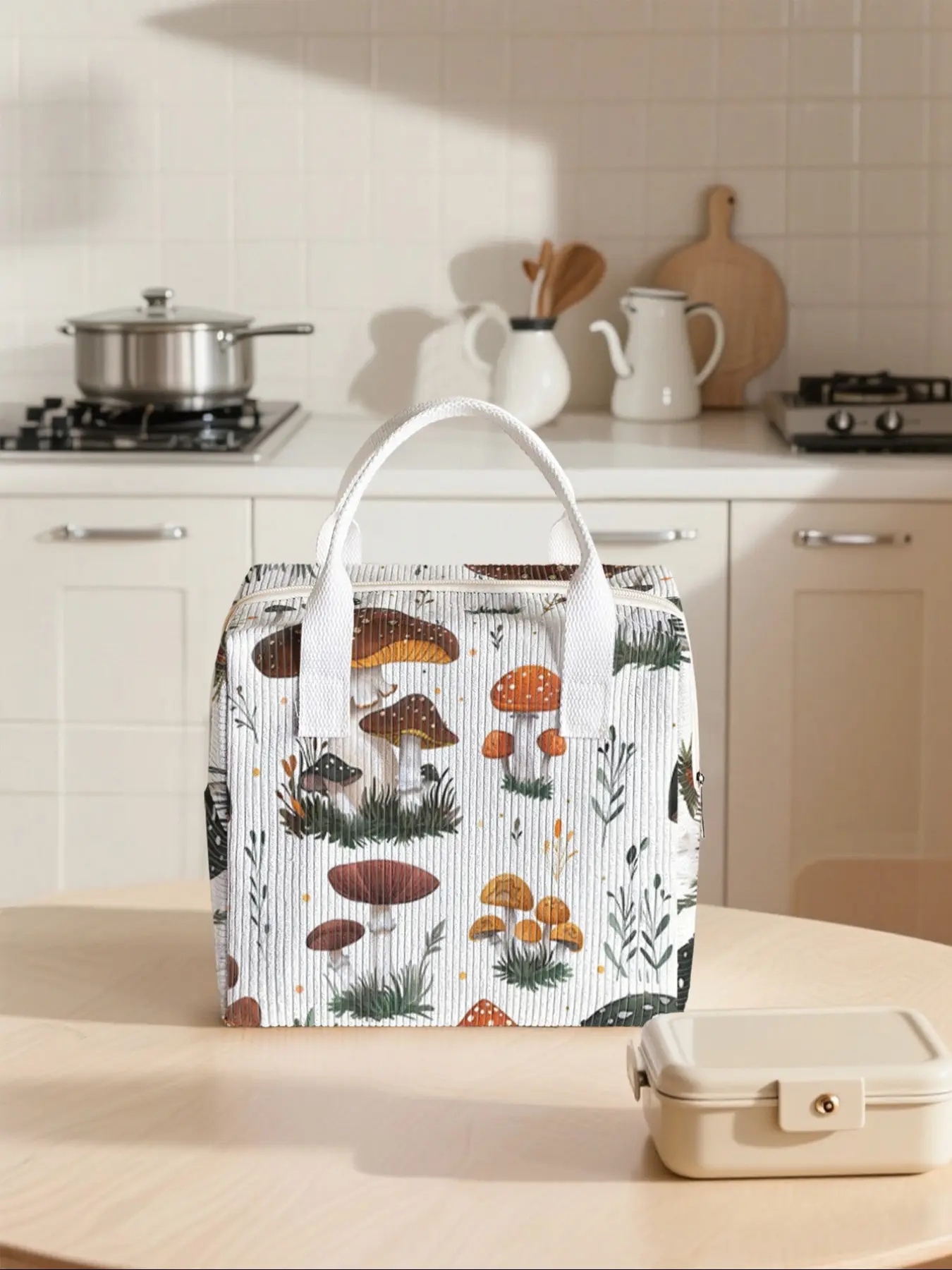 Mushroom Pattern Lunch Bag, Durable Lunch Bags, Portable Insulated Handbag, Durable Insulated Bag, Non-Contact, Suitable for Work, School, Picnic, Travel, All Seasons