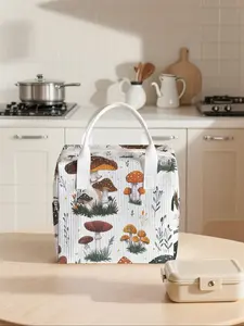 Mushroom Pattern Lunch Bag, Portable Insulated Handbag, Durable Insulated Bag, Non-Contact, Suitable for Work, School, Picnic, Travel, All Seasons