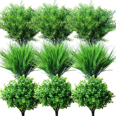 18Pcs Lifelike Artificial Rose Bouquet & Boxwood Mix Shrubbery - UV-Resistant, No-Fade Faux Plastic Plants, 3 Plant Types Mix - Home Improvement Building Supplies for Outdoor Indoor Window Decor