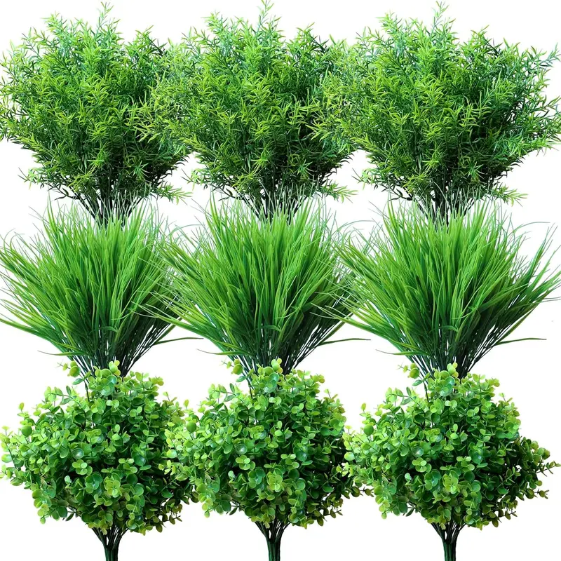 18Pcs Lifelike Artificial Rose Bouquet & Boxwood Mix Shrubbery - UV-Resistant, No-Fade Faux Plastic Plants, 3 Plant Types Mix - Home Improvement Building Supplies for Outdoor Indoor Window Decor