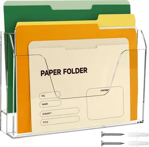 Acrylic Hanging Wall File Organizer, 2-Tier Mail Organizer Wall Mounted Magazine Wall File Holder, Paper Folder Organizer for Office, Desk, School