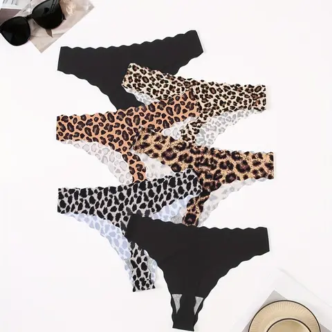 Women's 6pcs Leopard Print Scallop Trim Panty, Soft Breathable Panties, Soft Comfy Breathable Seamless Nylon Fit Knicker for Daily Wear, Lady Underwear for All Seasons, Fall Wear, Fallfreshness 2025, Womenswear, Lingerie, Scallop Trim Knickers