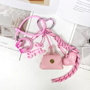 Cute Bow Knitted Rope Keychain Leopard Print LOVE Pattern Bag Pendant Sweet Valentine's Day Couple Decor Ornament